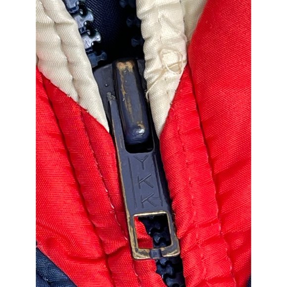 Vintage Ski Jacket Womens S/M SKYR 70s Retro Puffer Navy Blue Red White Stripe - Picture 12 of 12